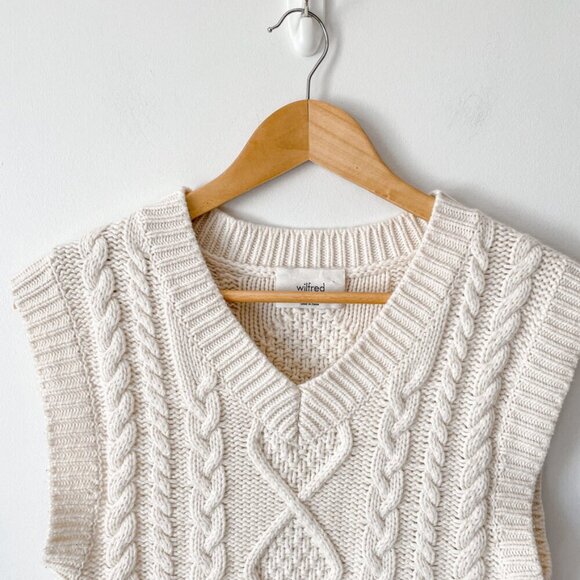 Aritzia Wilfred Cable Knit Sweater Vest Heather Birch White Size Small - Picture 2 of 5